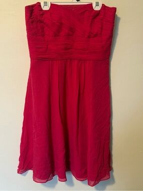 Ann Taylor hot pink silk strapless dress size 8 EUC